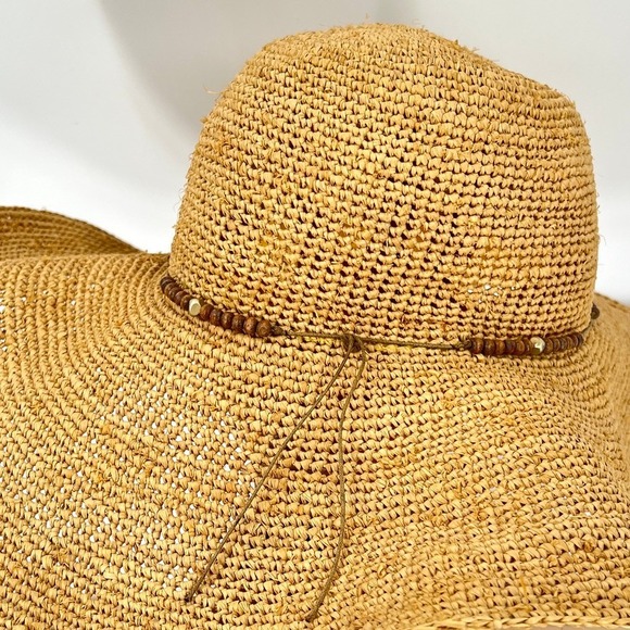 HATattack New York Straw Floppy Sun Hat Womens One Size Beaded Beach Vacation - Picture 16 of 16